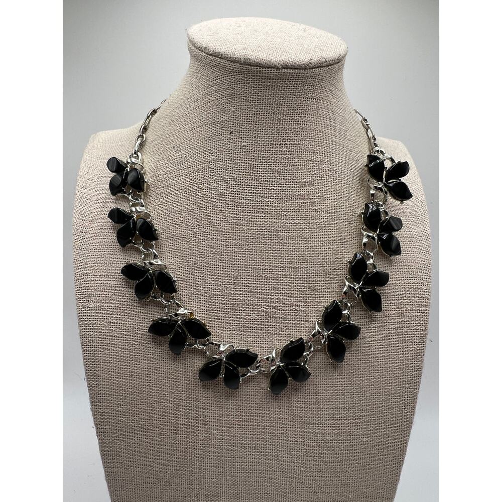 Black Floral Gothic Choker Necklace Silver Tone Adjustable Evening‎